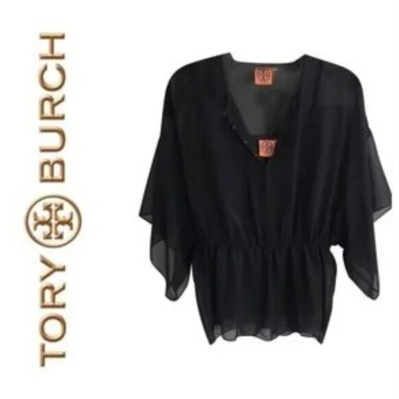 Tory Burch "Margarete" Black Tunic-Style Blouse with Camisole, SZ 12 - Picture 2 of 7